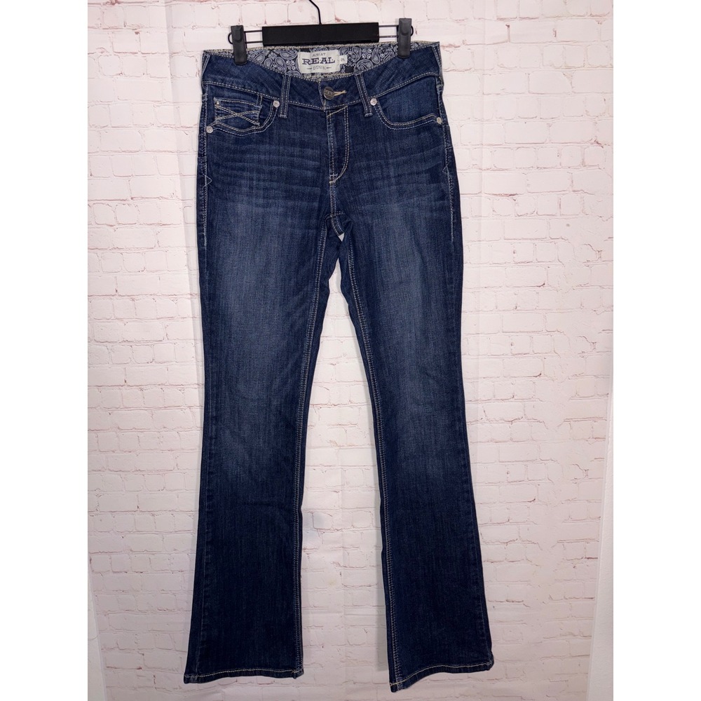 Ariat REAL Alexandra Mid Rise Bootcut Jeans Midnight Blue Sequin Pockets 29L